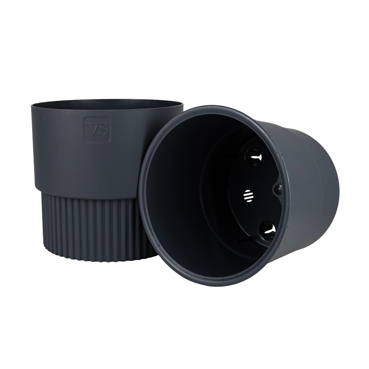 Кашпо со вставкой Бостон (пластик), D13,5xH12,5см, 1,5л, антрацит в интернет-магазине флористических аксессуаров Азалия Декор