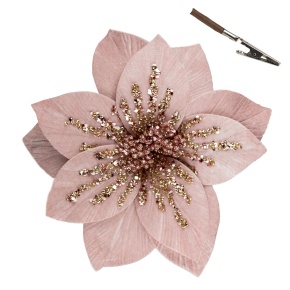 Пуансетия с глиттером на прищепке, D29см, розовый в интернет-магазине флористических аксессуаров Азалия Декор