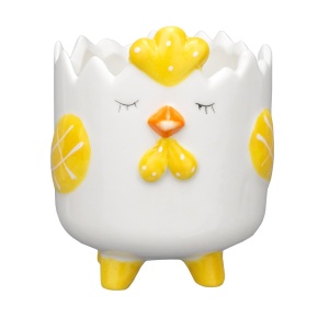 Кашпо Цыпленок (керамика), D11xH13см, белый/желтый в интернет-магазине флористических аксессуаров Азалия Декор