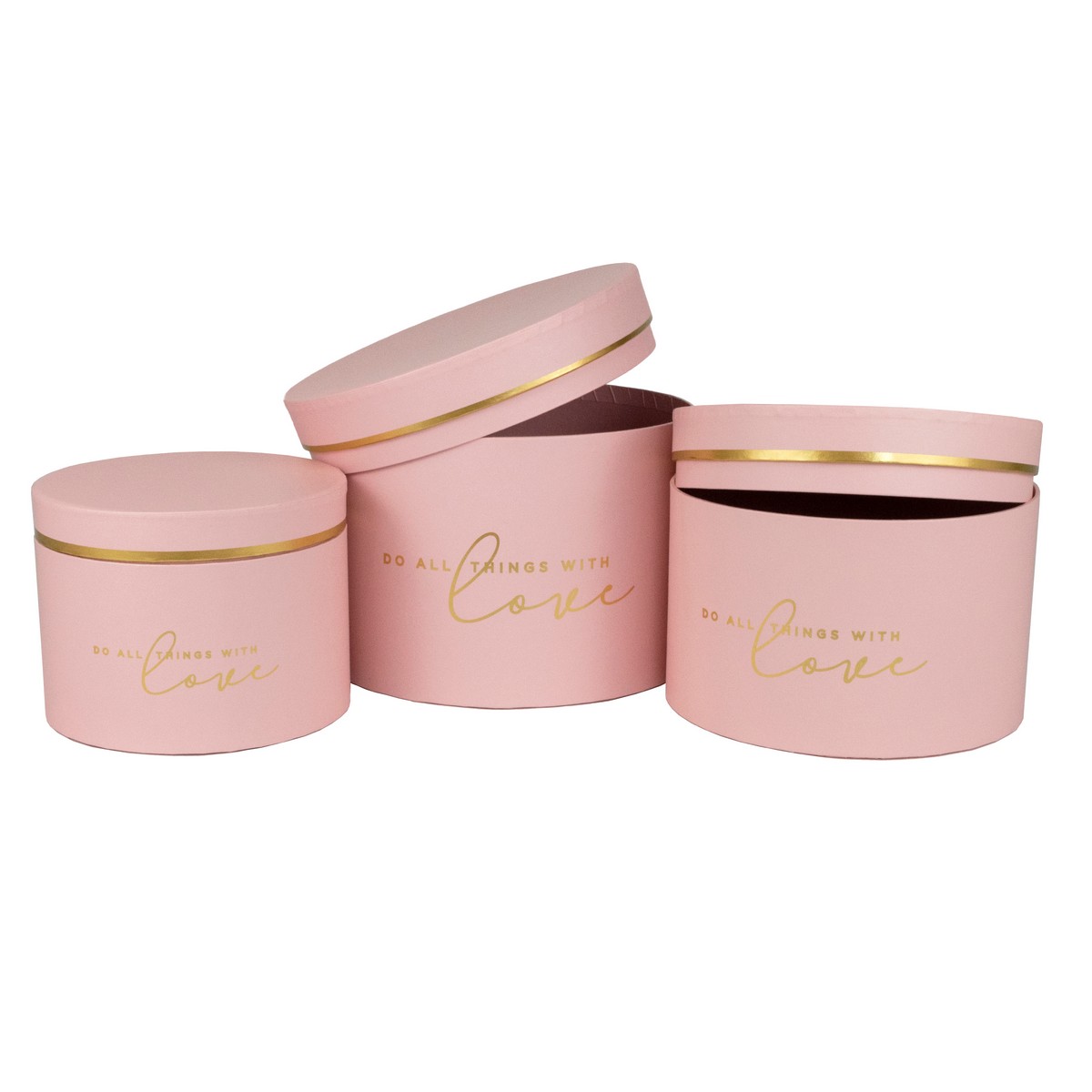 Набор коробок подарочных круглых 3шт., D17,5xH14,5см, розовый в интернет-магазине флористических аксессуаров Азалия Декор