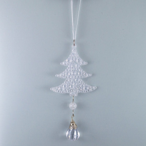 Украшение подвесное Елочка (пластик), 18x9см, белый в интернет-магазине флористических аксессуаров Азалия Декор