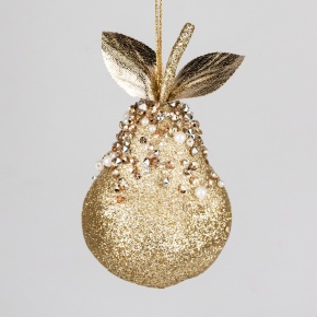 Украшение подвесное Груша, Н14х8,5х8,5см, золотой в интернет-магазине флористических аксессуаров Азалия Декор