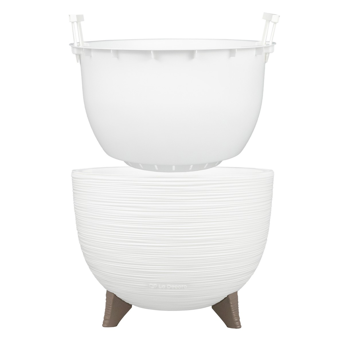 Кашпо на ножках со вставкой Ля Декоро (пластик), D32xH24см, 9,8л, белый в интернет-магазине флористических аксессуаров Азалия Декор