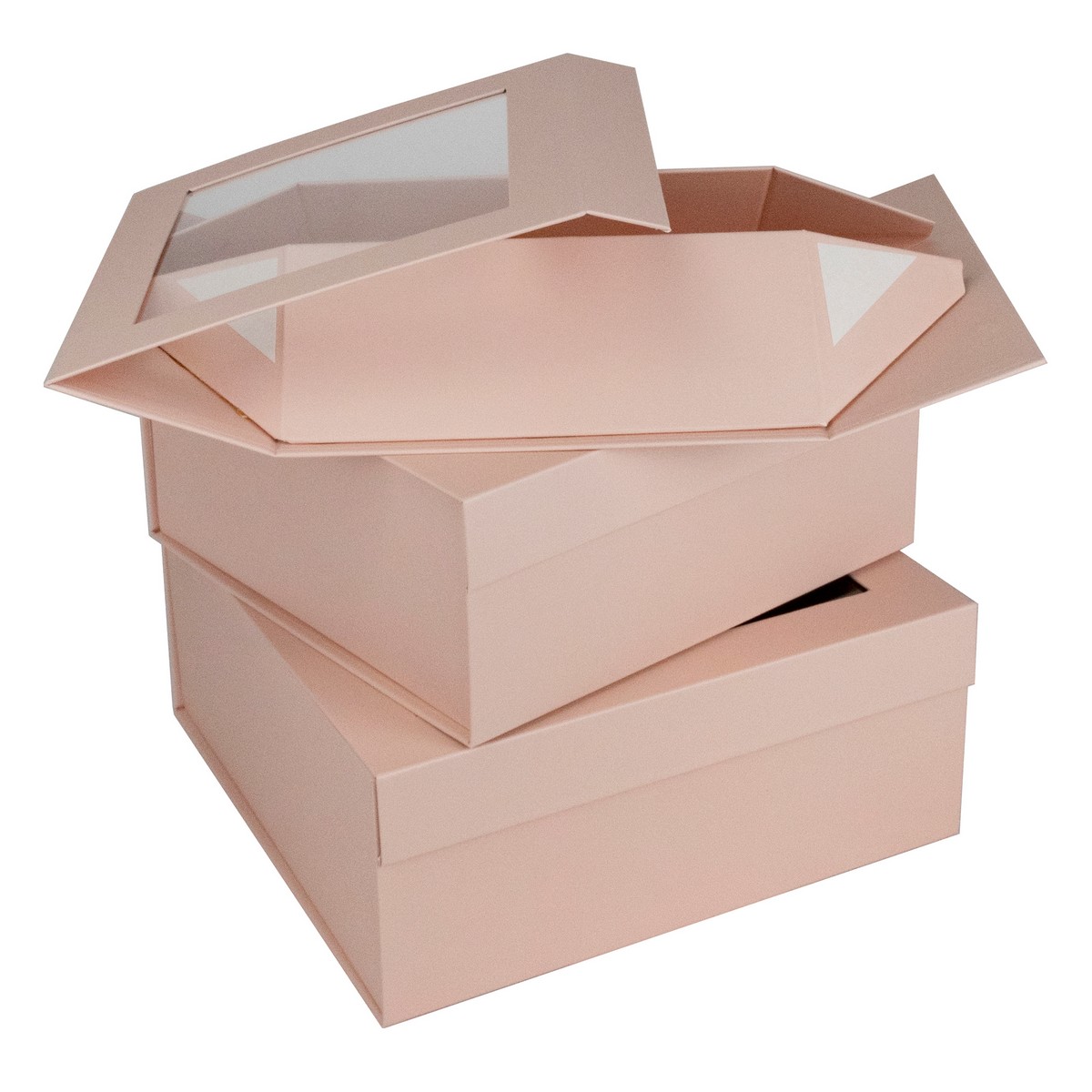 Набор коробок подарочных квадратных 3шт., 26,5х25,5хН11,2см, нежно-розовый в интернет-магазине флористических аксессуаров Азалия Декор