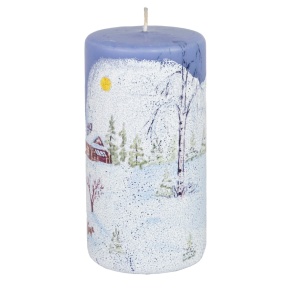 Свеча-столбик Зимний день (30 часов), D6xH12см, голубой в интернет-магазине флористических аксессуаров Азалия Декор
