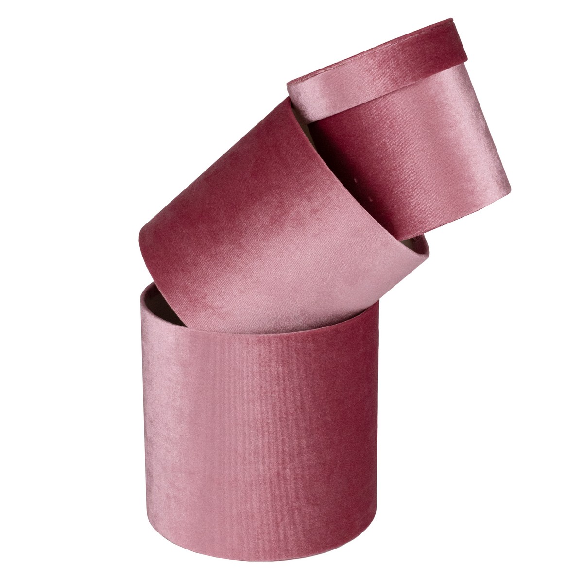 Набор коробок подарочных круглых 3шт. (картон, бархат), D18xH17,7см, розовый в интернет-магазине флористических аксессуаров Азалия Декор