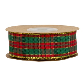 Лента Шотландка (полиэстер), 25 мм 10 м, красный/зеленый в интернет-магазине флористических аксессуаров Азалия Декор