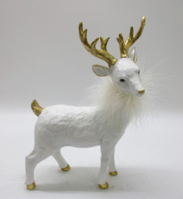 Сувенир Олень (полирезин), Н24,5х16х7,5см, белый/золотой в интернет-магазине флористических аксессуаров Азалия Декор