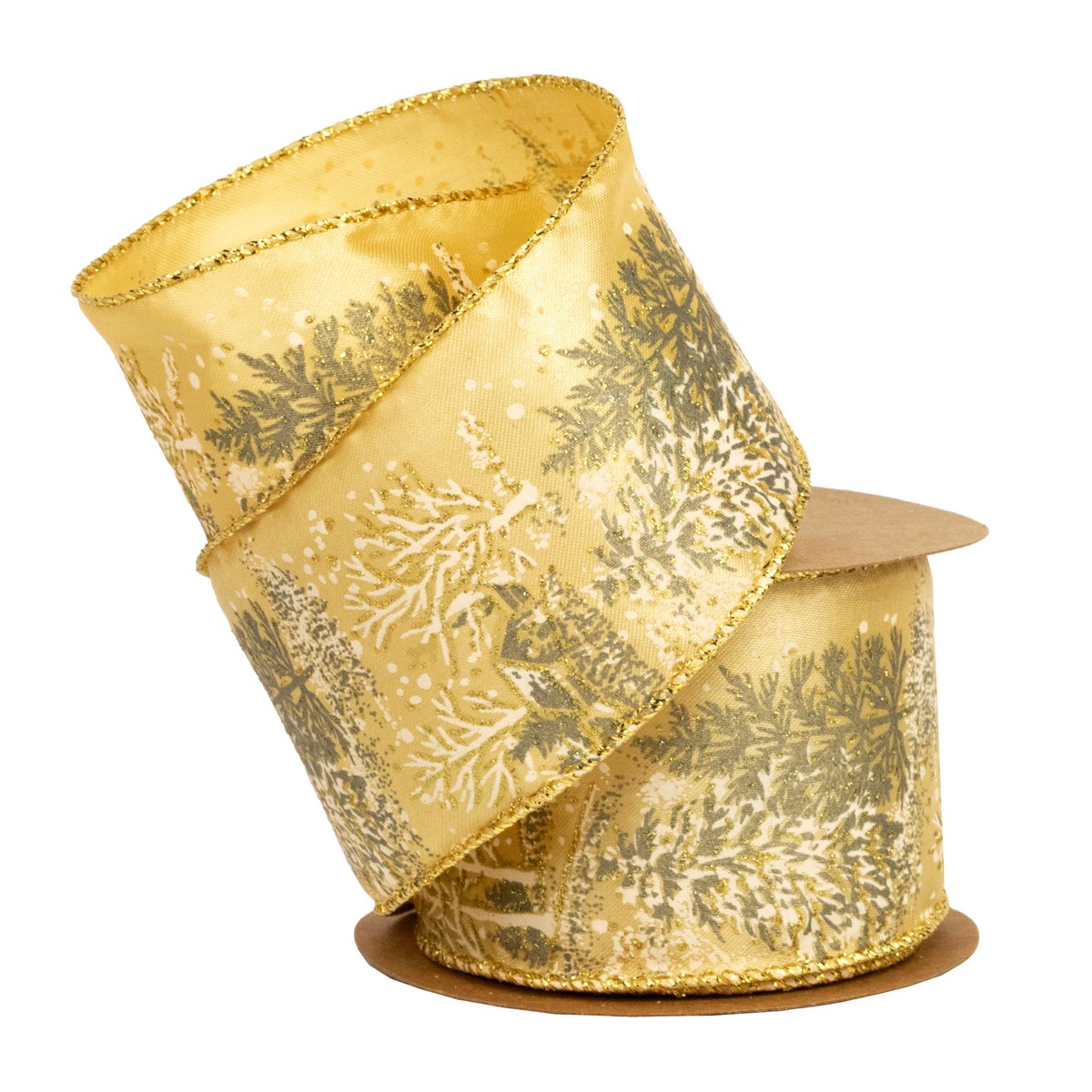 Лента Елочки (полиэстер), 63 мм 5 м, золотой в интернет-магазине флористических аксессуаров Азалия Декор