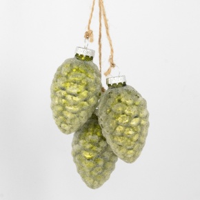 Набор украшений подвесных Шишка 3шт. (стекло), Н6,5х4см, зеленый в интернет-магазине флористических аксессуаров Азалия Декор