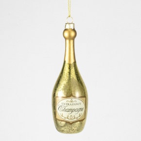 Украшение подвесное Шампанское (стекло), Н14х4,5см, золотой в интернет-магазине флористических аксессуаров Азалия Декор