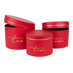 Набор коробок подарочных круглых 3шт., D17,5xH14,5см, красный в интернет-магазине флористических аксессуаров Азалия Декор