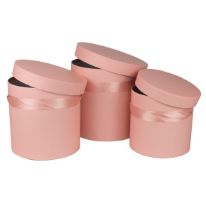 Набор коробок подарочных круглых 3шт., D19,5xH19см, нежно-розовый в интернет-магазине флористических аксессуаров Азалия Декор