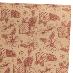Бумага упаковочная крафт Цветы 60гр, 68 см 10 м, натуральный/красный в интернет-магазине флористических аксессуаров Азалия Декор