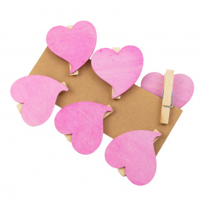 Набор сердечек на прищепке 6шт., 6см, розовый в интернет-магазине флористических аксессуаров Азалия Декор