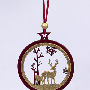 Украшение подвесное Шар (дерево), 10см, в асс., красный/золотой в интернет-магазине флористических аксессуаров Азалия Декор