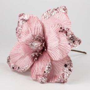 Магнолия с глиттером на вставке, D25см, розовый в интернет-магазине флористических аксессуаров Азалия Декор