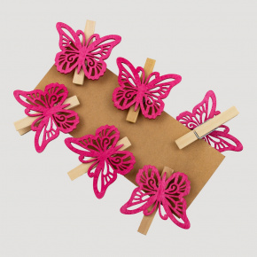Набор бабочек на прищепке 6шт., 6см, темно-розовый в интернет-магазине флористических аксессуаров Азалия Декор