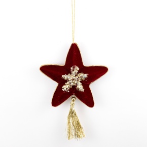 Украшение подвесное Звезда с кисточкой, Н18х15х4см, красный в интернет-магазине флористических аксессуаров Азалия Декор