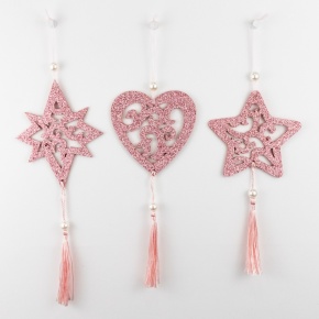Украшение подвесное с глиттером, Н20х6см, в асс., розовый в интернет-магазине флористических аксессуаров Азалия Декор