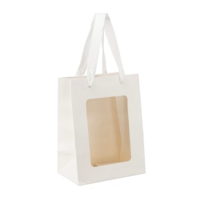 Пакет подарочный с прозрачной вставкой (крафт), 15x10x20см (в уп. 12шт.), белый в интернет-магазине флористических аксессуаров Азалия Декор