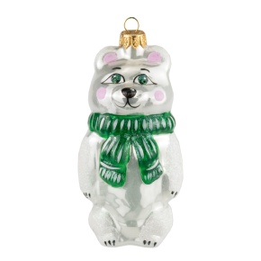 Украшение подвесное Мишка (стекло), Н13х5,8х5,8см, белый в интернет-магазине флористических аксессуаров Азалия Декор