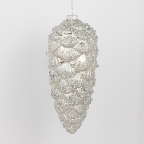 Украшение подвесное Шишка (стекло), Н15х7,5х7,5см, серебряный в интернет-магазине флористических аксессуаров Азалия Декор