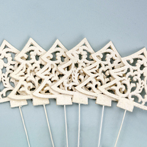 Вставка Елочка с глиттером, 8хH20см, (в уп. 12шт.), бел. в интернет-магазине флористических аксессуаров Азалия Декор