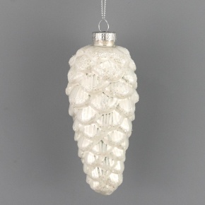 Украшение подвесное Шишка (стекло), Н13,5х5,5х5,5см, белый в интернет-магазине флористических аксессуаров Азалия Декор