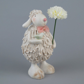 Сувенир Овечка с цветком (полирезин), H17x11x8см, белый в интернет-магазине флористических аксессуаров Азалия Декор