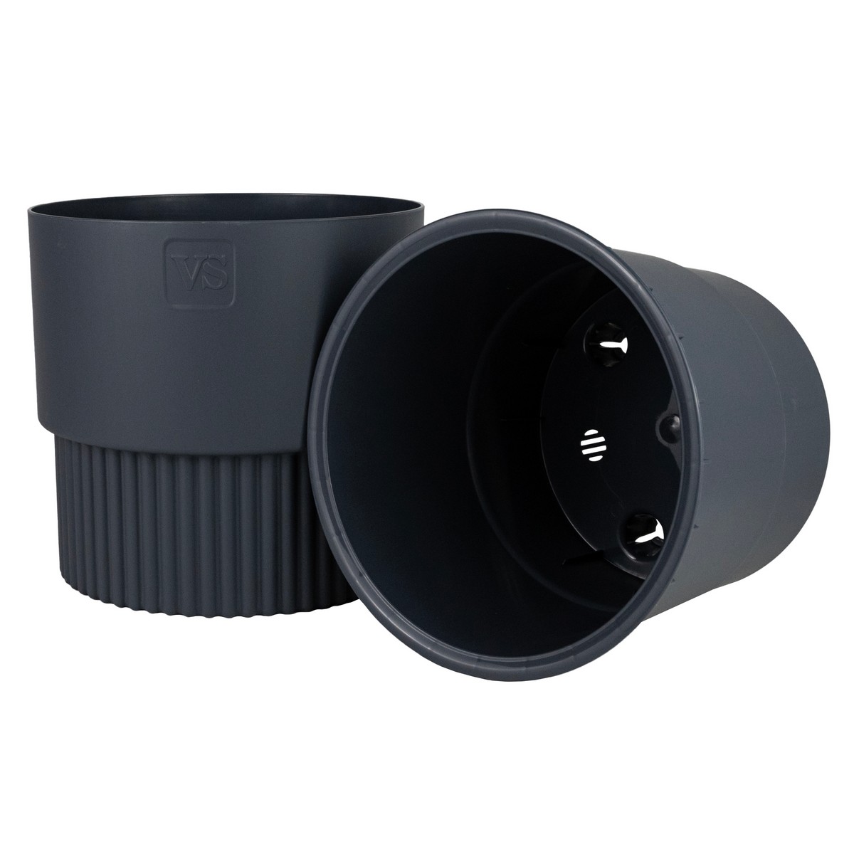 Кашпо со вставкой Бостон (пластик), D19xH18см, 4,5л, антрацит в интернет-магазине флористических аксессуаров Азалия Декор