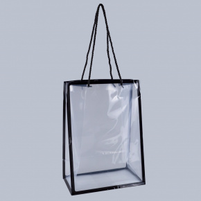 Пакет подарочный с каймой (пластик), 25x15x35см (в уп. 10шт.), прозрачный/черный в интернет-магазине флористических аксессуаров Азалия Декор