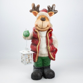 Сувенир Олень с фонарем (керамика), Н52х25,5х20см, красный в интернет-магазине флористических аксессуаров Азалия Декор