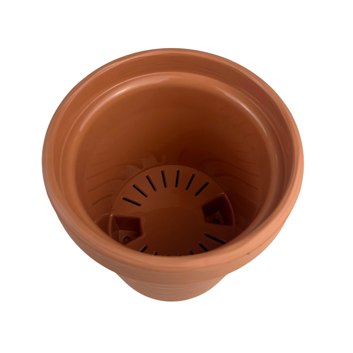 Кашпо со вставкой Терра (пластик), D13xH13см, 1,1л, оранжевый в интернет-магазине флористических аксессуаров Азалия Декор