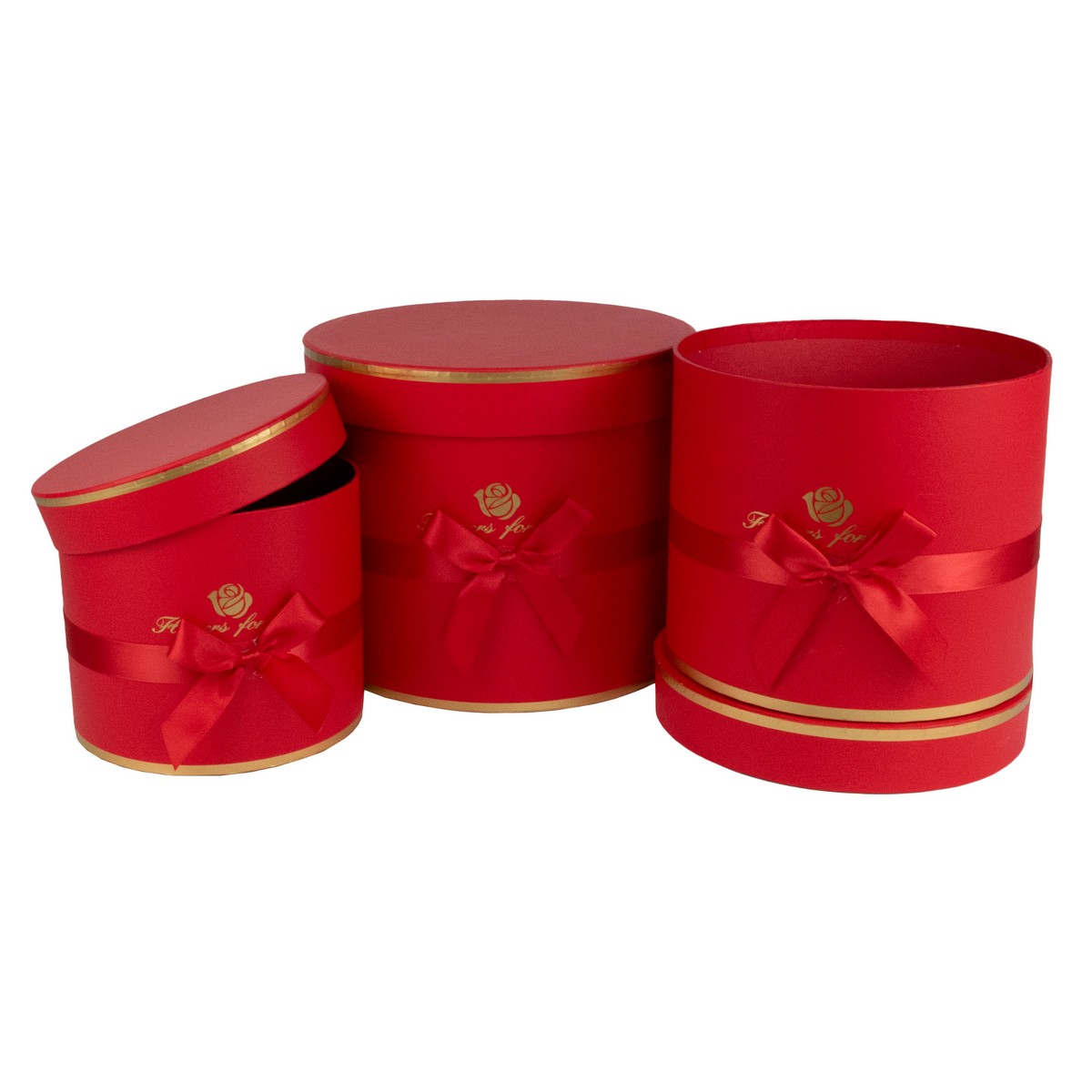 Набор коробок подарочных круглых 3шт., 23х19,5см, красный в интернет-магазине флористических аксессуаров Азалия Декор