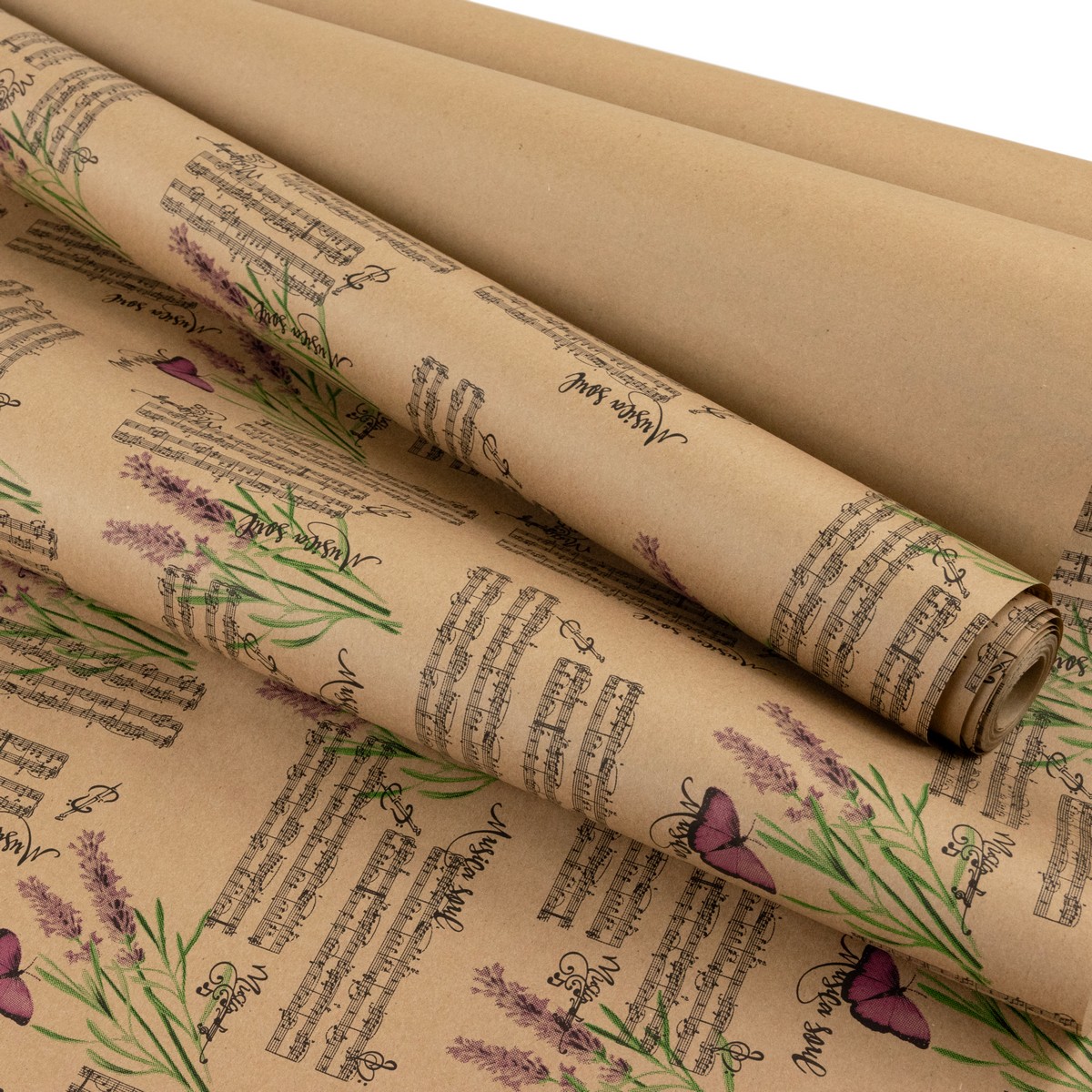 Бумага упаковочная крафт Лаванда прованс 60гр, 72 см 10 м, натуральный/сиреневый в интернет-магазине флористических аксессуаров Азалия Декор