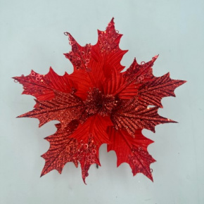 Пуансетия с глиттером на вставке, D28см, красный в интернет-магазине флористических аксессуаров Азалия Декор