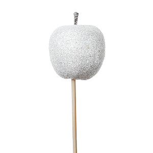 Яблоко с глиттером на вставке, D5x50см, белый в интернет-магазине флористических аксессуаров Азалия Декор