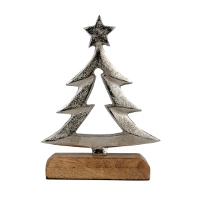 Сувенир Елочка (металл/дерево), H14x10x4см, серебряный в интернет-магазине флористических аксессуаров Азалия Декор