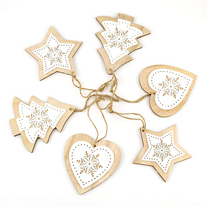 Набор украшений подвесных 6шт.  (дерево), 9см, в асс., натуральный в интернет-магазине флористических аксессуаров Азалия Декор