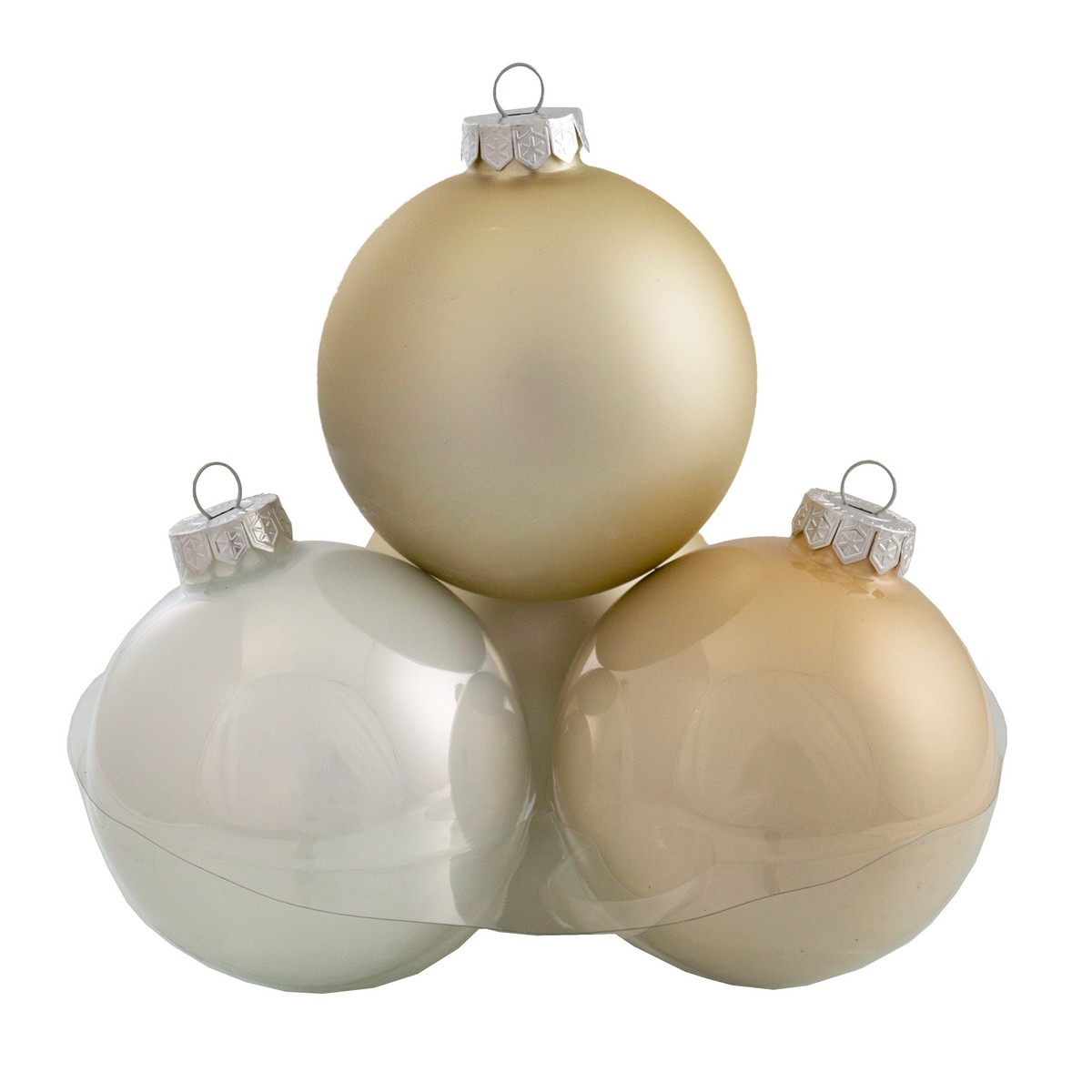 Набор шаров 6шт. в тубе (стекло), D10см, микс шамп./крем. в интернет-магазине флористических аксессуаров Азалия Декор