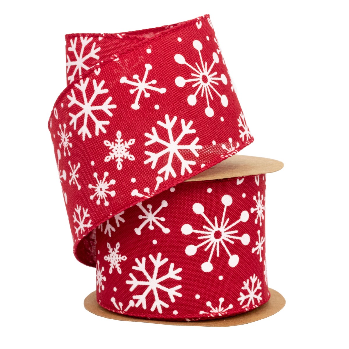 Лента Снежинки (полиэстер), 63 мм 5 м, красный/белый в интернет-магазине флористических аксессуаров Азалия Декор