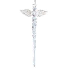 Украшение подвесное Сосулька с глиттером (стекло), 18см, прозрачн./шамп. в интернет-магазине флористических аксессуаров Азалия Декор
