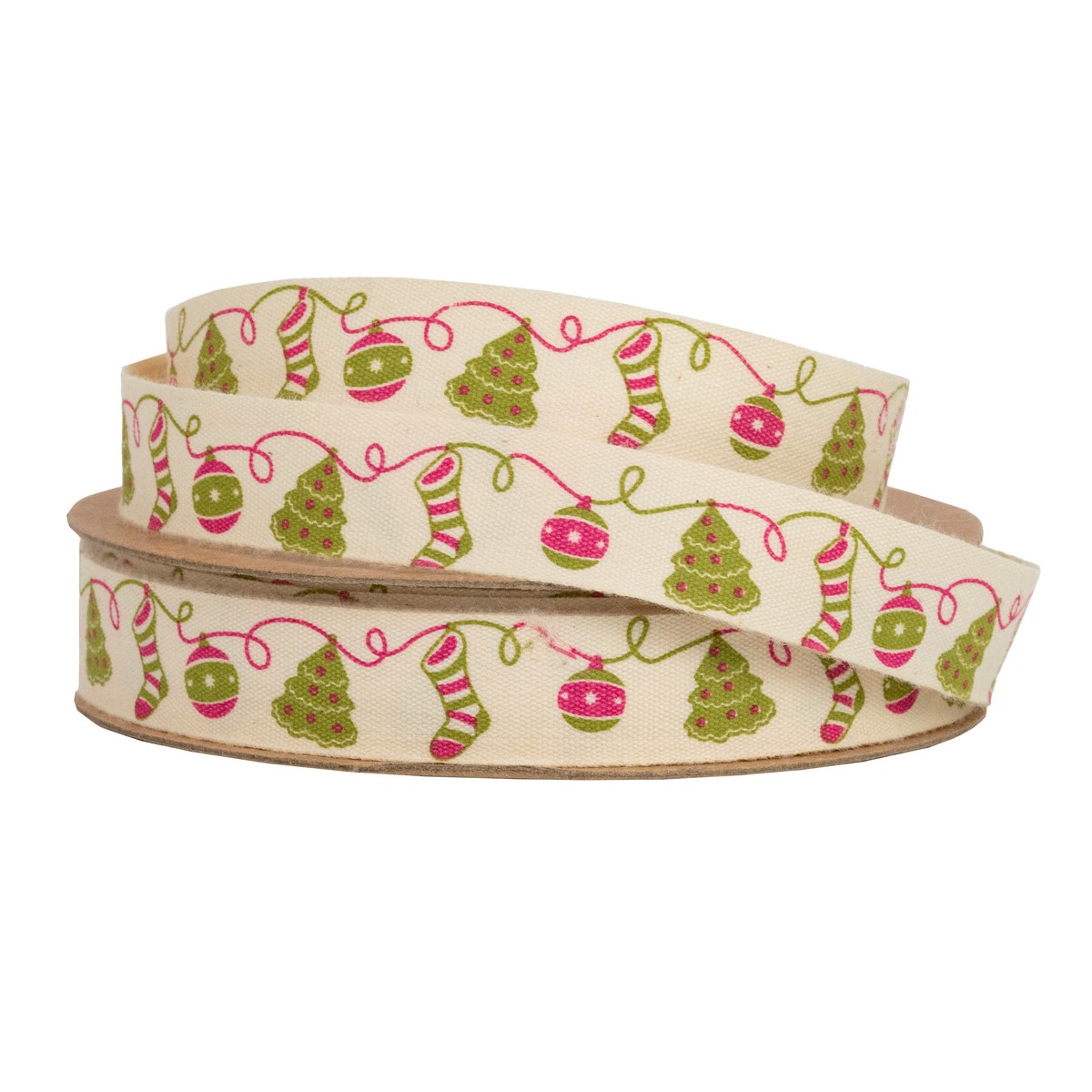 Лента Гирлянда (хлопок), 15 мм 10 м, кремовый/зеленый в интернет-магазине флористических аксессуаров Азалия Декор
