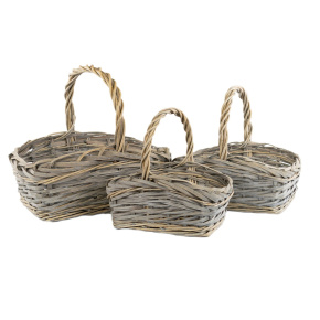 Набор корзин плетеных 3шт. (ива), 45x33x21xH39см, серый в интернет-магазине флористических аксессуаров Азалия Декор