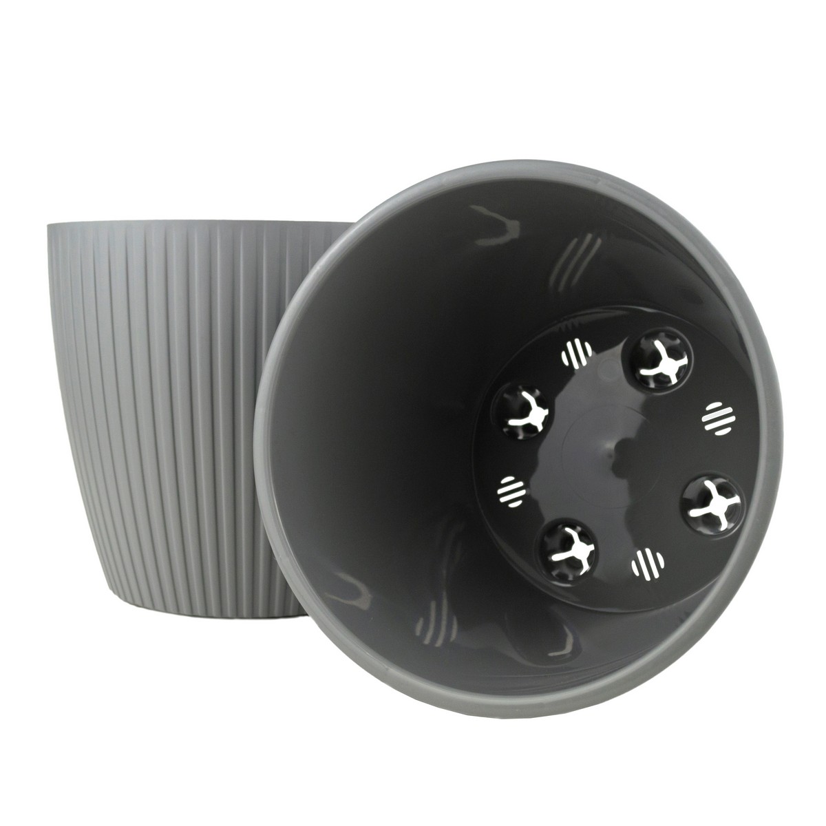 Кашпо со вставкой Эви (пластик), D20xH18см, 4,5л, серый в интернет-магазине флористических аксессуаров Азалия Декор