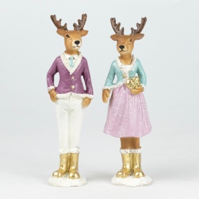 Сувенир Олень мальчик/девочка (полирезин), Н15,5х4,5х3,5см, в асс., розовый в интернет-магазине флористических аксессуаров Азалия Декор