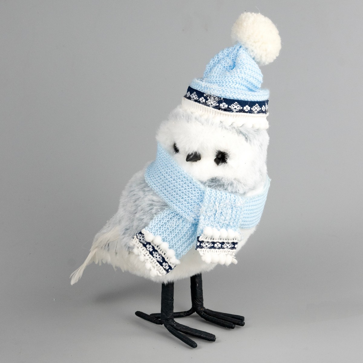 Сувенир Сова (пенопласт/текстиль), H23x11x13см, белый/голубой в интернет-магазине флористических аксессуаров Азалия Декор