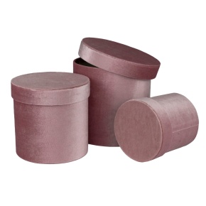 Набор коробок подарочных круглых 3шт. (картон, бархат), D18xH17,7см, пудровый в интернет-магазине флористических аксессуаров Азалия Декор