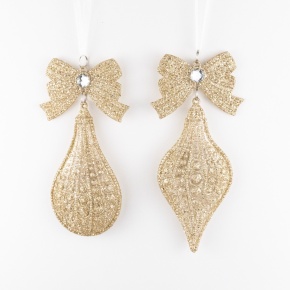 Украшение подвесное Капля с глиттером (пластик), 17х8см, в асс., шампань в интернет-магазине флористических аксессуаров Азалия Декор